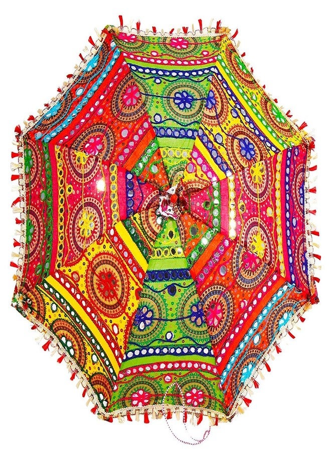 SM Creations مجموعة مظلات زخرفية مطرزة من SM Creations - عبوة من 9 مظلات | بنمط غوجاراتي وراجستاني | مثالية لتزيين الحفلات، وتزيين المنزل، وحفلات ما قبل الزفاف، وحفلات الغاربا، وجلسات التصوير - Image 4